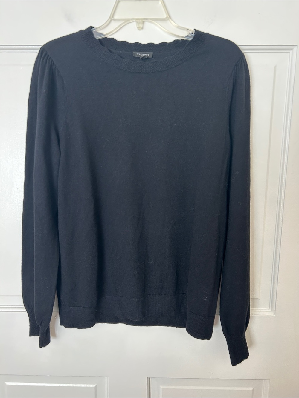 Talbots Black Crewneck Sweater with Crochet Detail - M